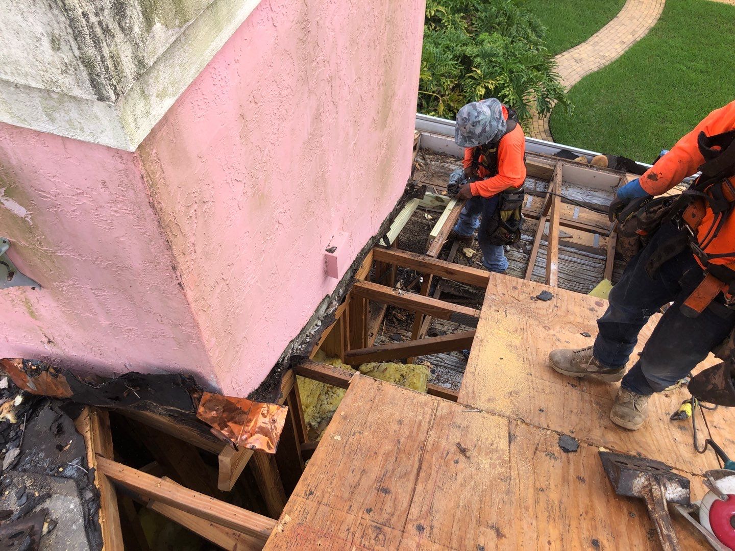 Professional roof repair in progress